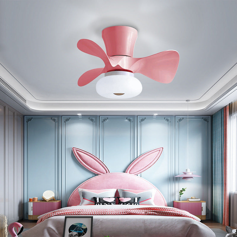 Macaron Round Hanging Fan Light Acrylic Kids Bedroom LED Semi Flush Mount