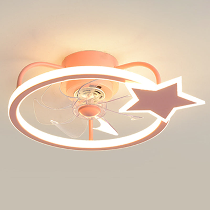 Iluminación de ventilador de techo circular rosa Cartoon acrílico LED Semi Flush Monte para niños Rala para niños