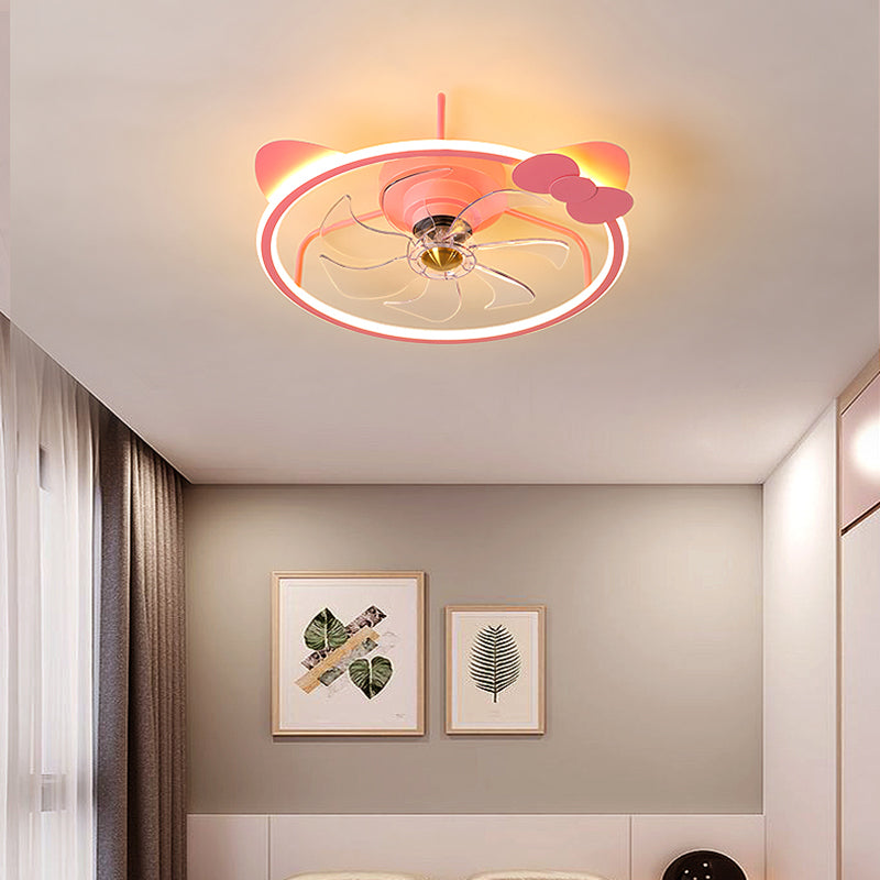 Éclairage de ventilateur de plafond circulaire rose dessin animé en acrylique LED semi-chasse monture pour la chambre pour enfants