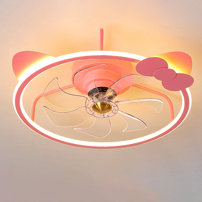 Éclairage de ventilateur de plafond circulaire rose dessin animé en acrylique LED semi-chasse monture pour la chambre pour enfants