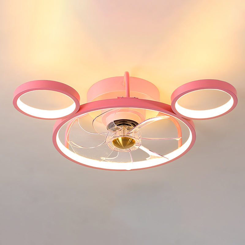 Éclairage de ventilateur de plafond circulaire rose dessin animé en acrylique LED semi-chasse monture pour la chambre pour enfants