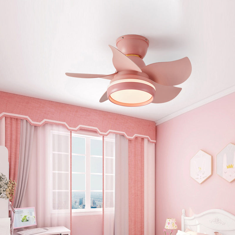 Macaron Style Round Pendant Fan Lamp Fixture Acrylic LED Bedroom Semi Flush Light