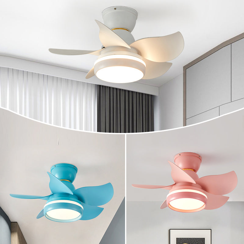 Macaron Style Round Pendant Fan Lamp Fixture Acrylic LED Bedroom Semi Flush Light