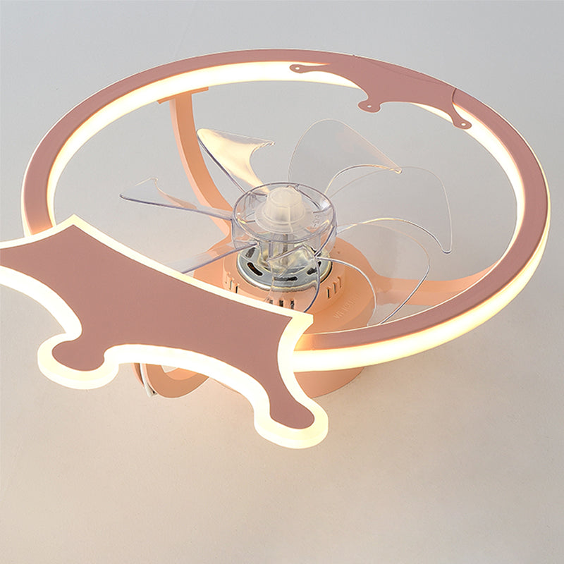 Éclairage de ventilateur de plafond LED de bande dessinée semi-fluste en forme de bague acrylique pour pépinière