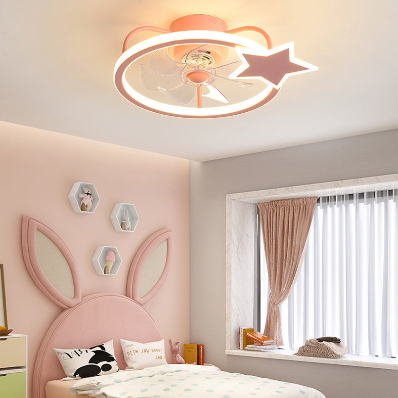 Éclairage de ventilateur de plafond circulaire rose dessin animé en acrylique LED semi-chasse monture pour la chambre pour enfants