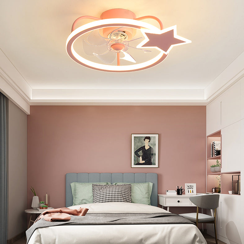 Éclairage de ventilateur de plafond circulaire rose dessin animé en acrylique LED semi-chasse monture pour la chambre pour enfants