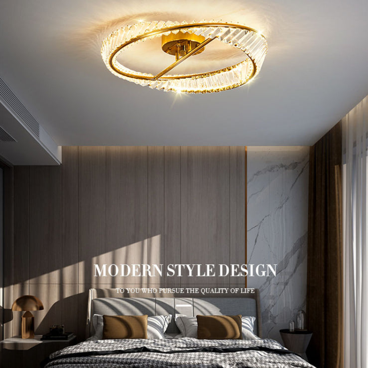 Modern Fashionable Circular LED Ceiling Light Electroplate Metal Semi Flush Mount with Crystal Shade