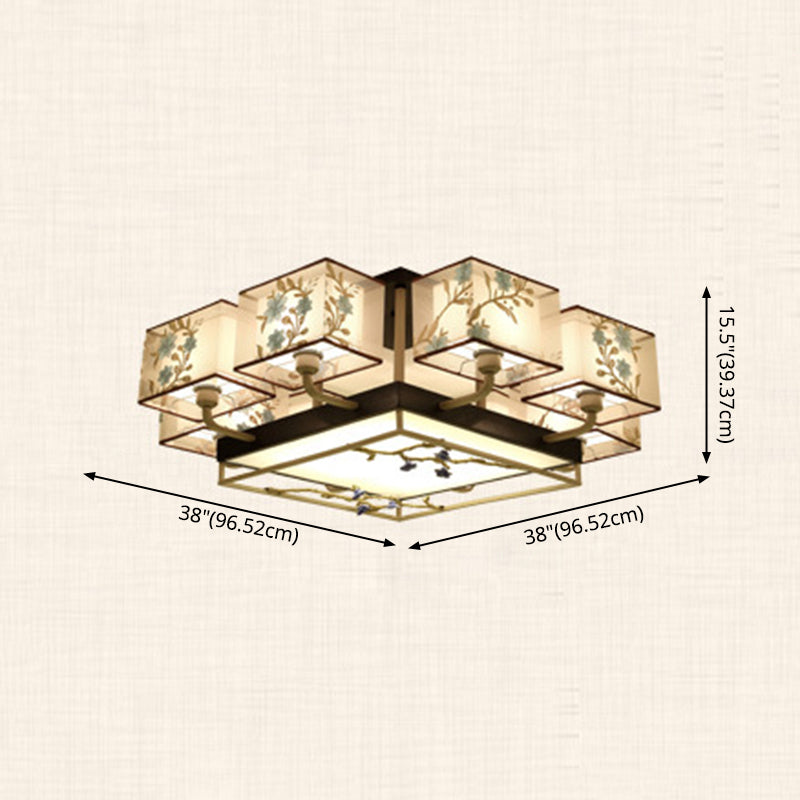 Luce a soffitto marrone Sputnik nel tradizionale supporto in ferro battuto in stile classico con tonalità di tessuti