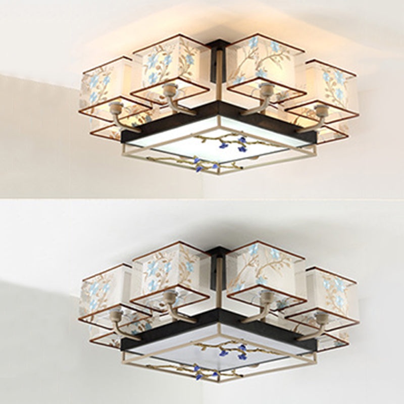 Brown Sputnik Deckenlicht in traditioneller klassischer Stil Schmiedeeisen Flush Mount mit Stoffen Schatten