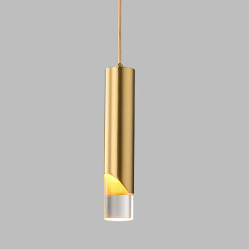 Pendre à LED cylindrique en or dans la lampe suspendue en cuivre de style luxe moderne avec nuance acrylique