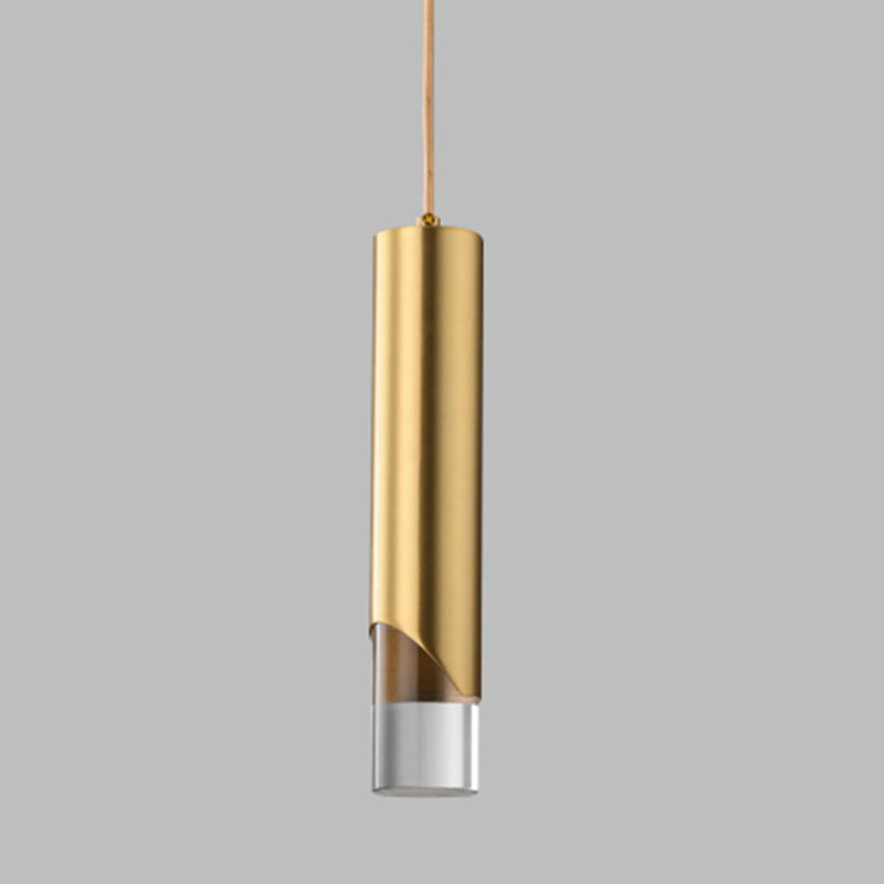 Pendre à LED cylindrique en or dans la lampe suspendue en cuivre de style luxe moderne avec nuance acrylique