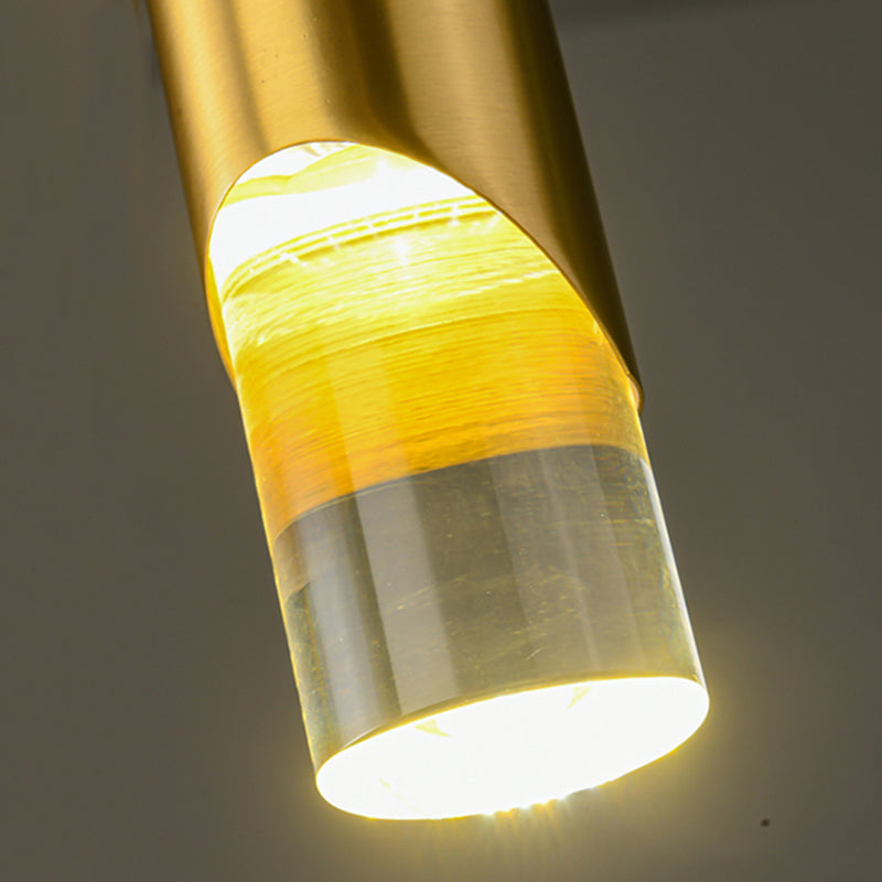 Pendre à LED cylindrique en or dans la lampe suspendue en cuivre de style luxe moderne avec nuance acrylique