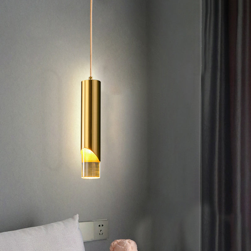 Pendre à LED cylindrique en or dans la lampe suspendue en cuivre de style luxe moderne avec nuance acrylique