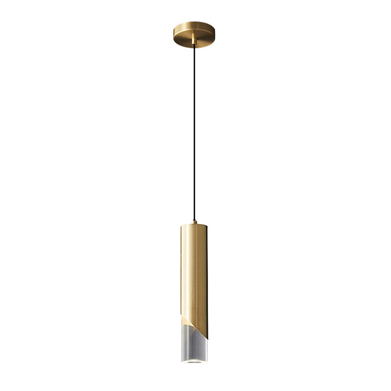 Lampe à suspension cylindrique en cuivre à pendentif unique Creative LED moderne avec une teinte acrylique