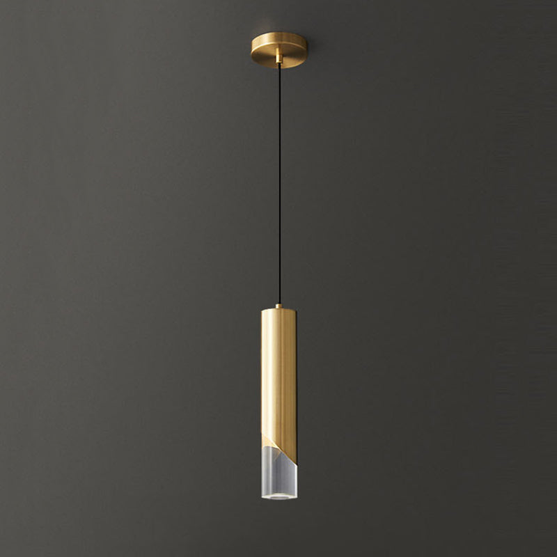 Lampe à suspension cylindrique en cuivre à pendentif unique Creative LED moderne avec une teinte acrylique