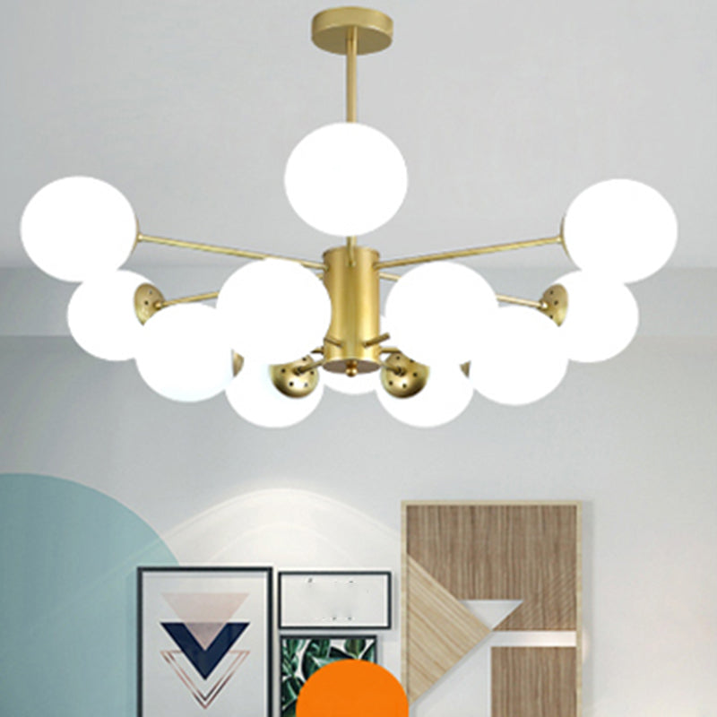 Gold Modern Chandelier with Milk White Glass Shade Suitable for Dining Room Bedroom