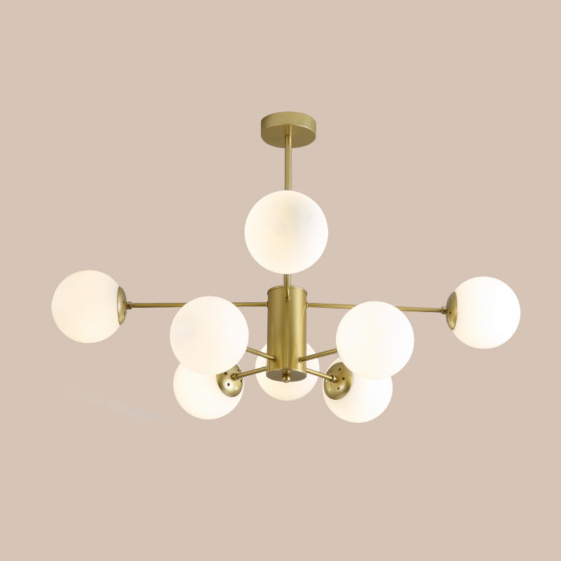 Gold Modern Chandelier with Milk White Glass Shade Suitable for Dining Room Bedroom