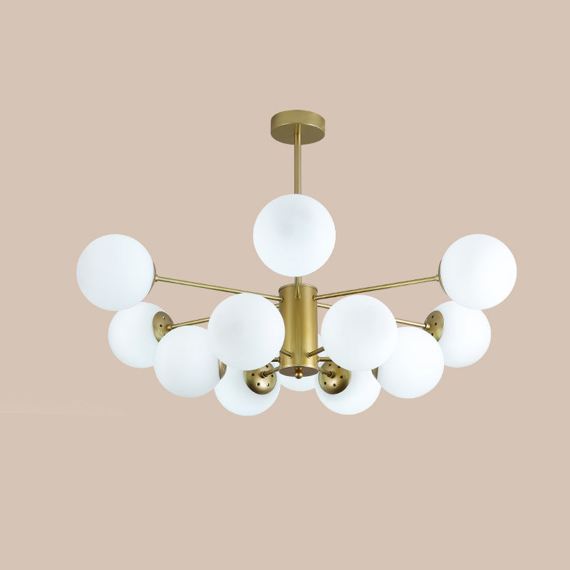 Gold Modern Chandelier with Milk White Glass Shade Suitable for Dining Room Bedroom