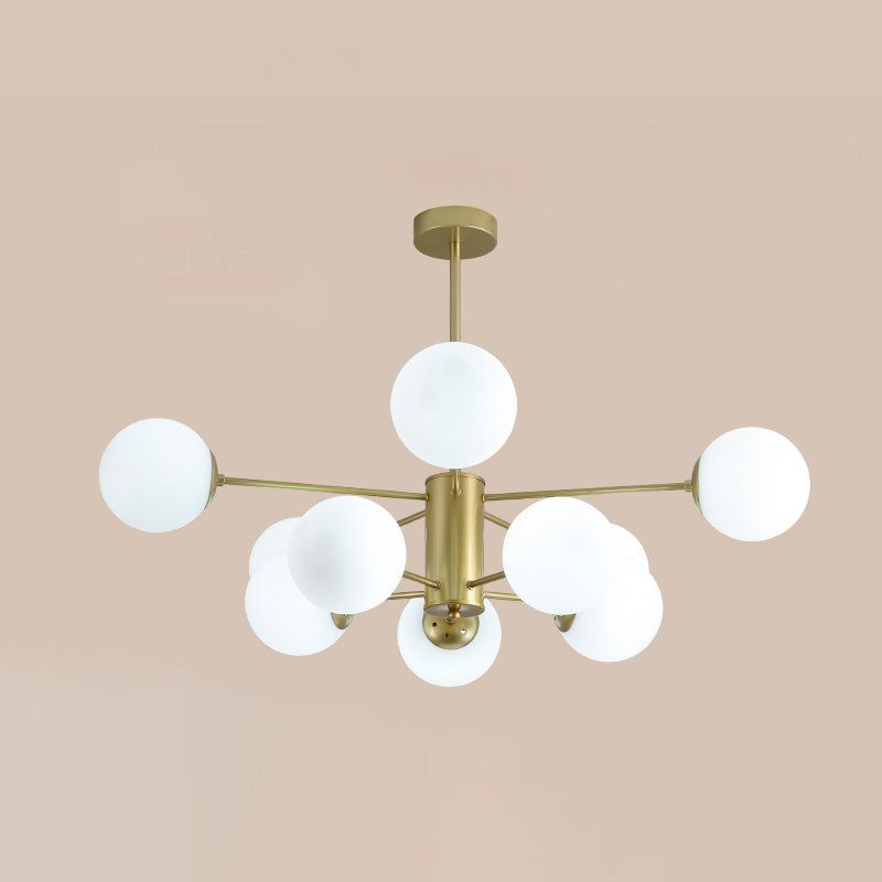 Gold Modern Chandelier with Milk White Glass Shade Suitable for Dining Room Bedroom