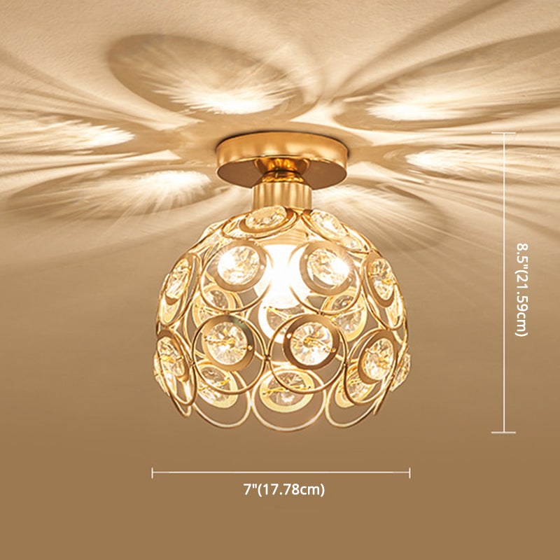 Globe Flush Ceiling Light Modern Crystal 1-Light Hallway Flush Mount Lamp