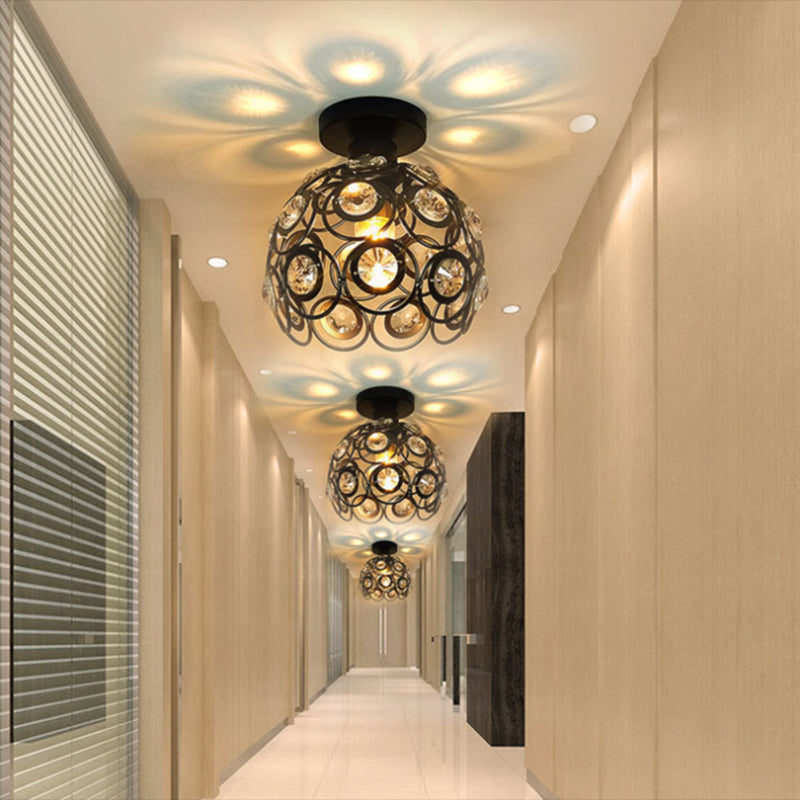 Globe Flush Ceiling Light Modern Crystal 1-Light Hallway Flush Mount Lamp