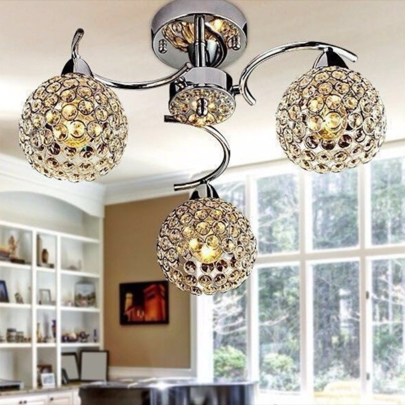 Modern 3 Lights Ceiling Light Spherical Semi Flush Light with Crystal Shade