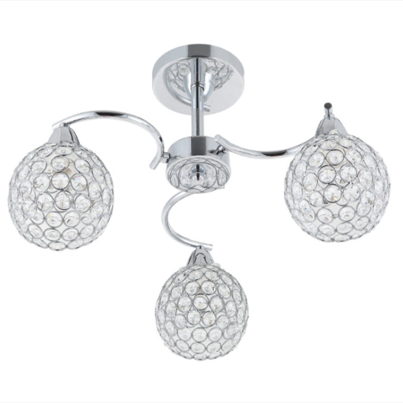 Modern 3 Lights Ceiling Light Spherical Semi Flush Light with Crystal Shade