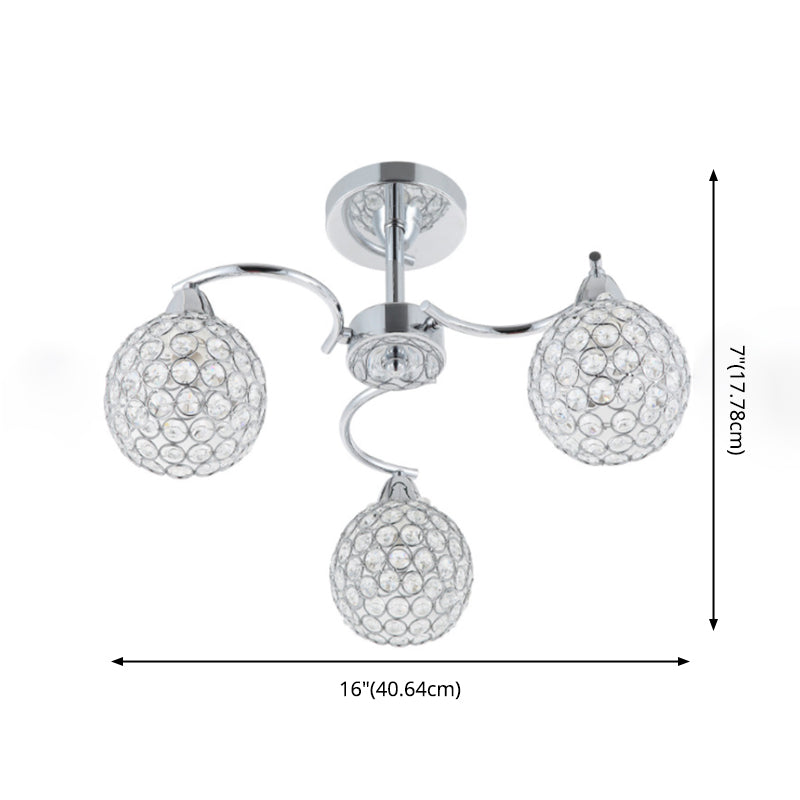 Modern 3 Lights Ceiling Light Spherical Semi Flush Light with Crystal Shade