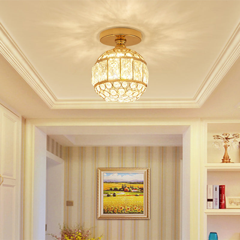 Global Crystal Semi Flush Plafond Light Modern 1 Head Gold Flush Mount For Foyer