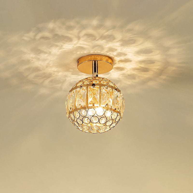 Global Crystal Semi Flush Ceafing Light Modern 1 Head Gold Flush Mount voor Foyer