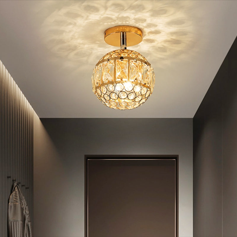 Global Crystal Semi Flush Plafond Light Modern 1 Head Gold Flush Mount For Foyer