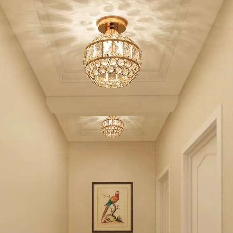 Global Crystal Semi Flush Ceafing Light Modern 1 Head Gold Flush Mount voor Foyer