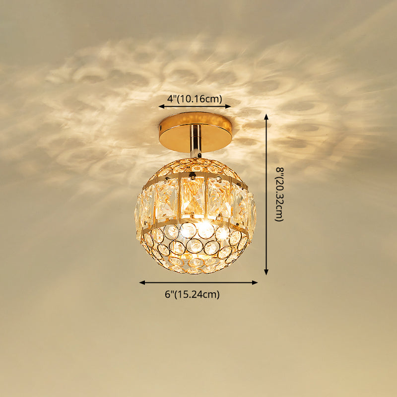 Global Crystal Semi Flush Light Modern 1 Head Gold Flush Monte para Foyer