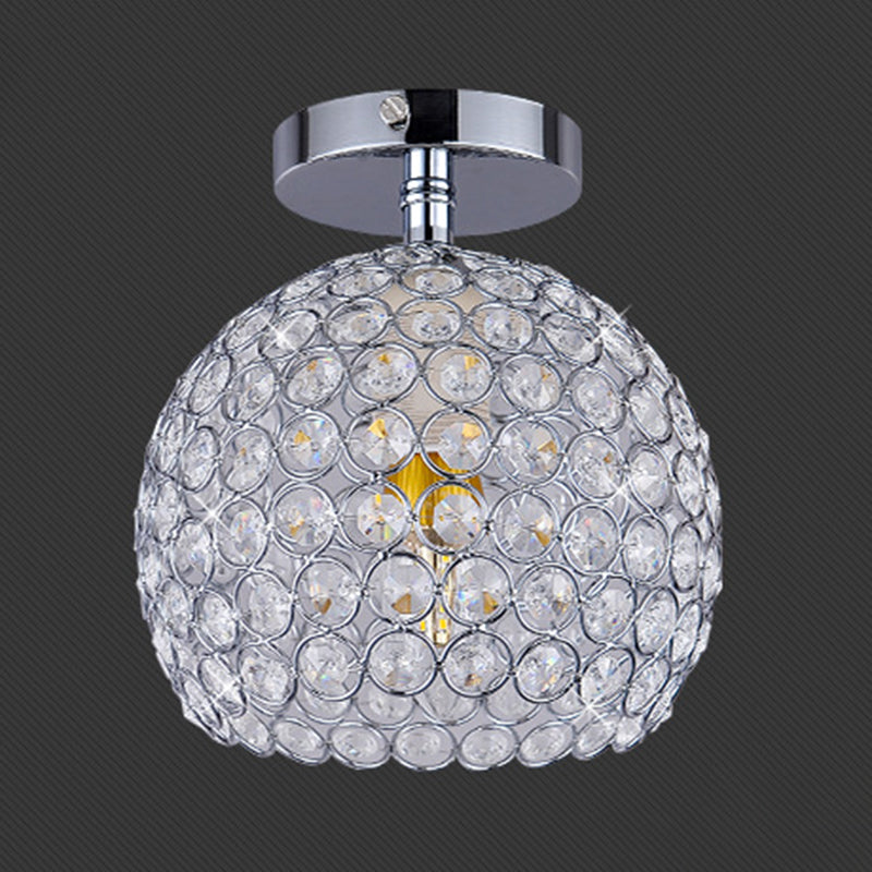 Chrome Globe Ceiling Flush Mount Modern 1-Light Crystal Flushmount Lighting