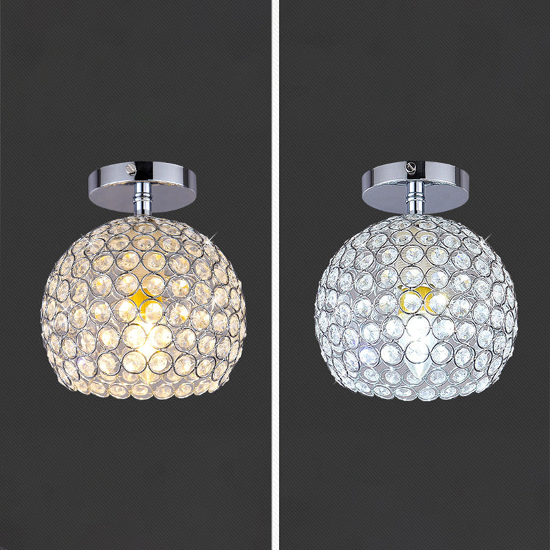 Chrome Globe Ceiling Flush Mount Modern 1-Light Crystal Flushmount Lighting