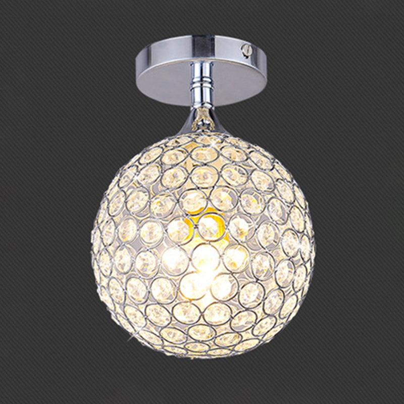 Chrome Globe Ceiling Flush Mount Modern 1-Light Crystal Flushmount Lighting