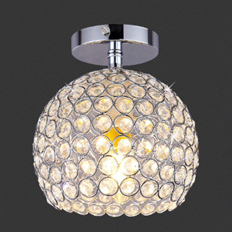 Chrome Globe Ceiling Flush Mount Modern 1-Light Crystal Flushmount Lighting