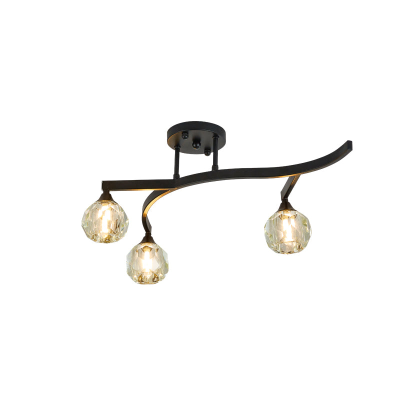 Kogelschaduw spoel plafondlicht kristal moderne stijl semi -flush mount licht in zwart