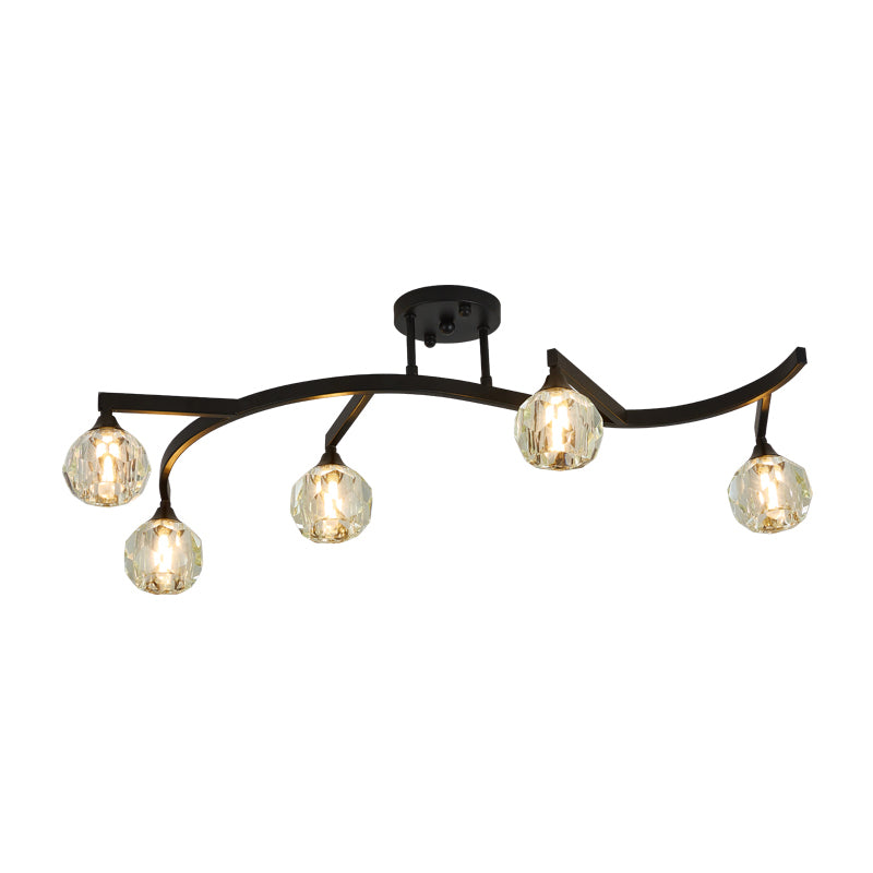 Pasillo de sombra de bola Flush Light Light Crystal Modern Style Semi Flush Mount Light in Black