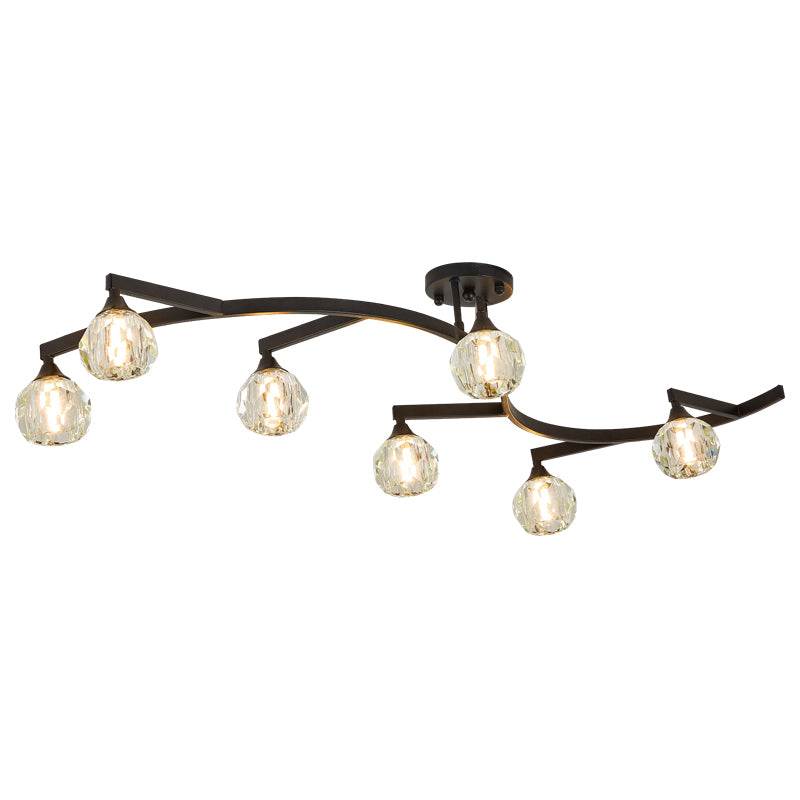 Ball Shade Hallway Flush Ceiling Light Crystal Modern Style Semi Flush Mount Light in Black