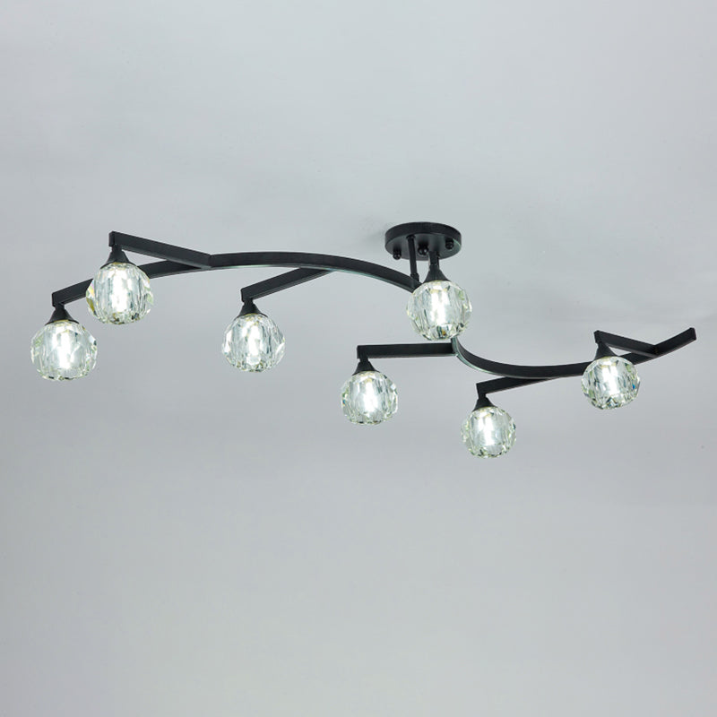 Ball Shade Hallway Flush Ceiling Light Crystal Modern Style Semi Flush Mount Light in Black