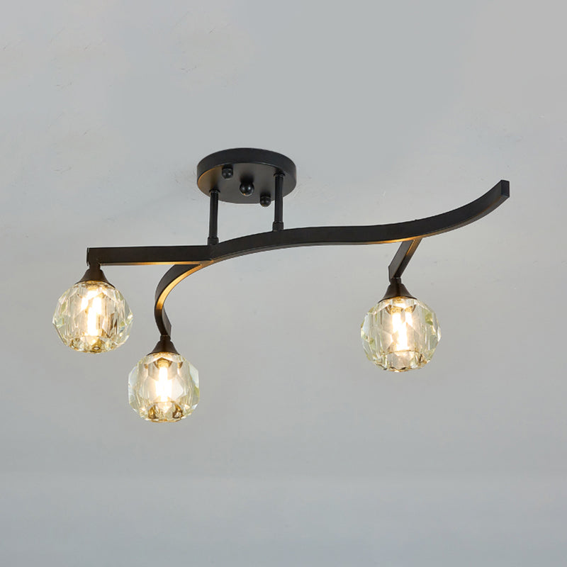 Kogelschaduw spoel plafondlicht kristal moderne stijl semi -flush mount licht in zwart