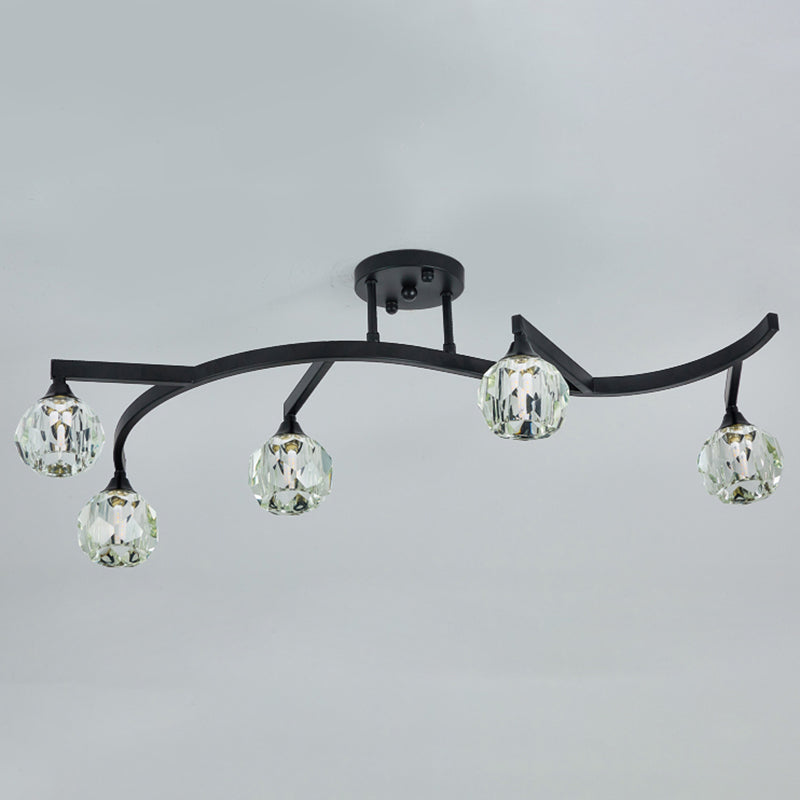 Ball Shade Hallway Flush Ceiling Light Crystal Modern Style Semi Flush Mount Light in Black