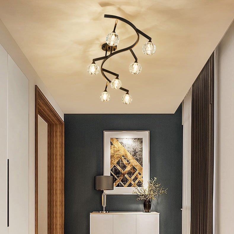 Sfall ombrello a filo con soffitto a soffitto cristallo moderno stile semi -filo monte leggero in nero