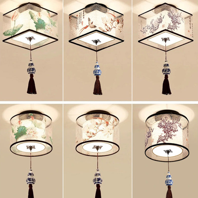 Geometrical Fabric Ceiling Flush Mount Light Traditional Aisle Ceiling Light Fixture