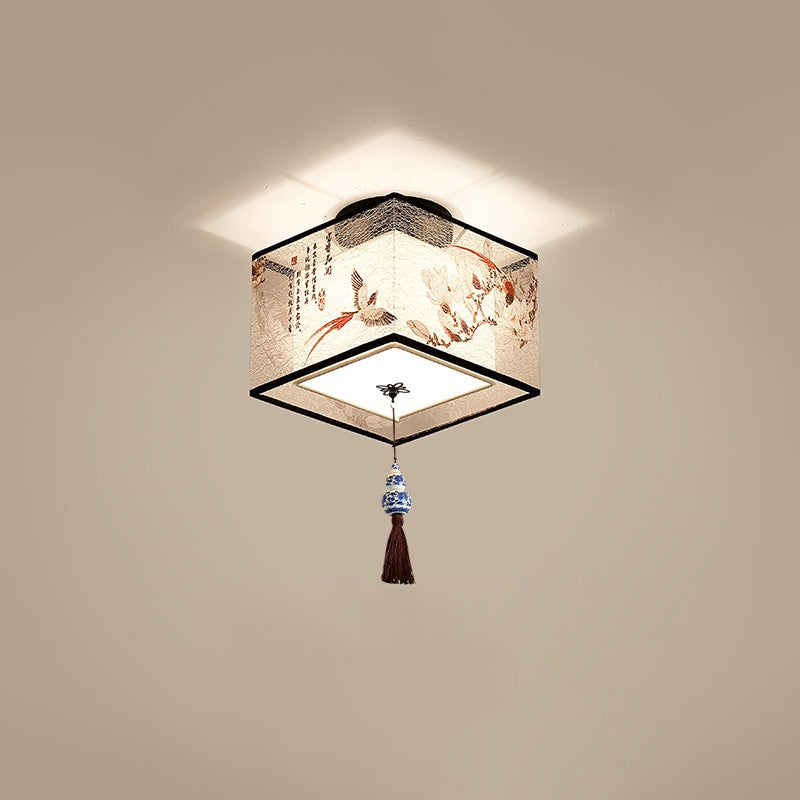 Geometrical Fabric Ceiling Flush Mount Light Traditional Aisle Ceiling Light Fixture