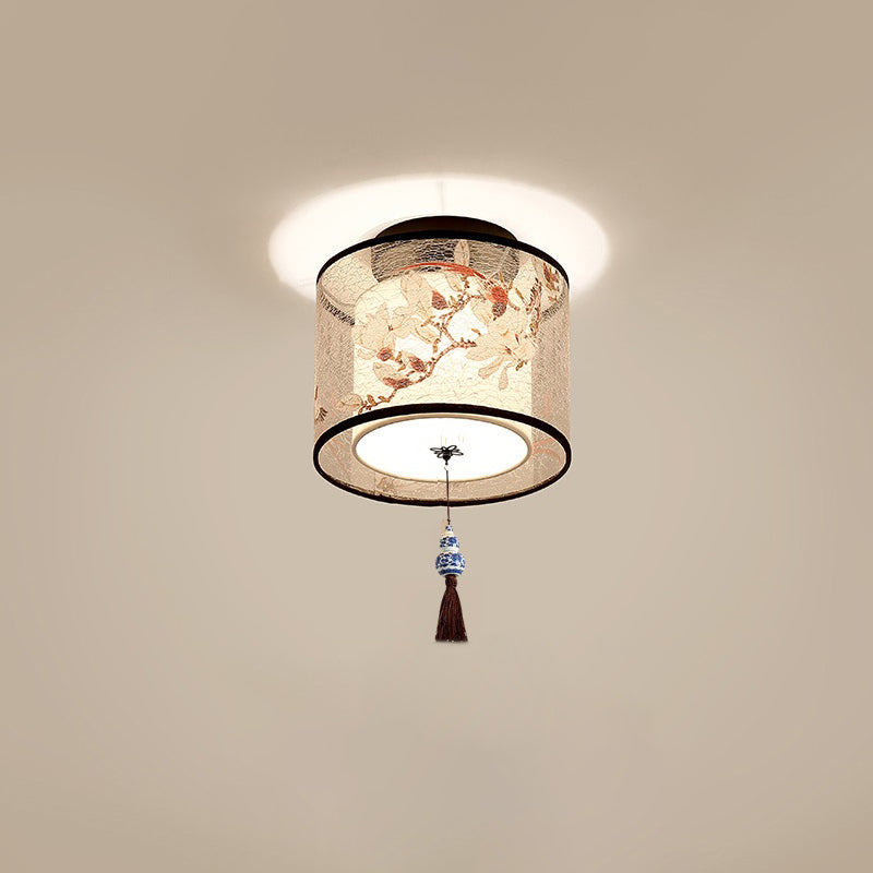 Geometrical Fabric Ceiling Flush Mount Light Traditional Aisle Ceiling Light Fixture