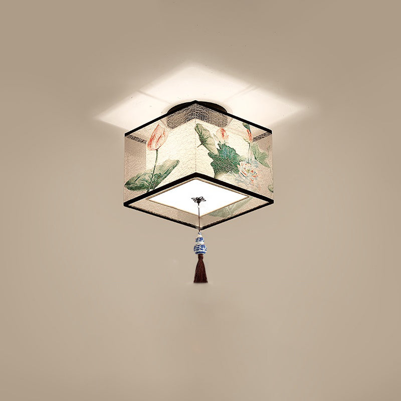 Geometrical Fabric Ceiling Flush Mount Light Traditional Aisle Ceiling Light Fixture