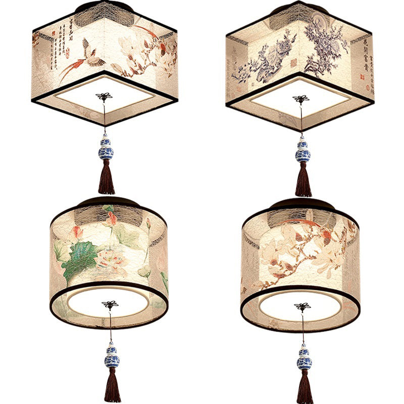 Geometrical Fabric Ceiling Flush Mount Light Traditional Aisle Ceiling Light Fixture