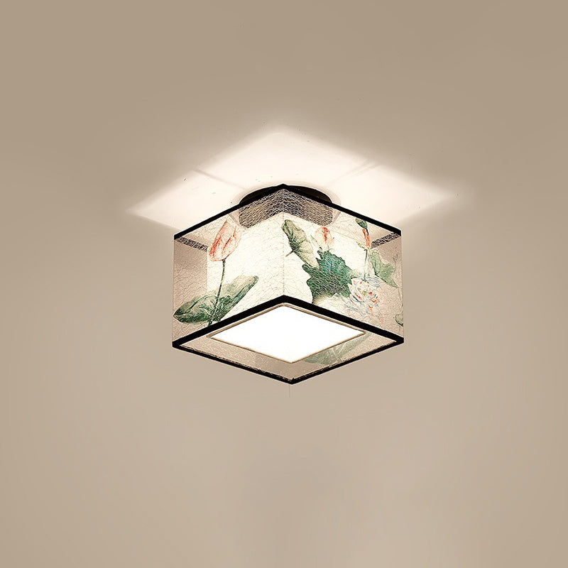 Geometrical Fabric Ceiling Flush Mount Light Traditional Aisle Ceiling Light Fixture